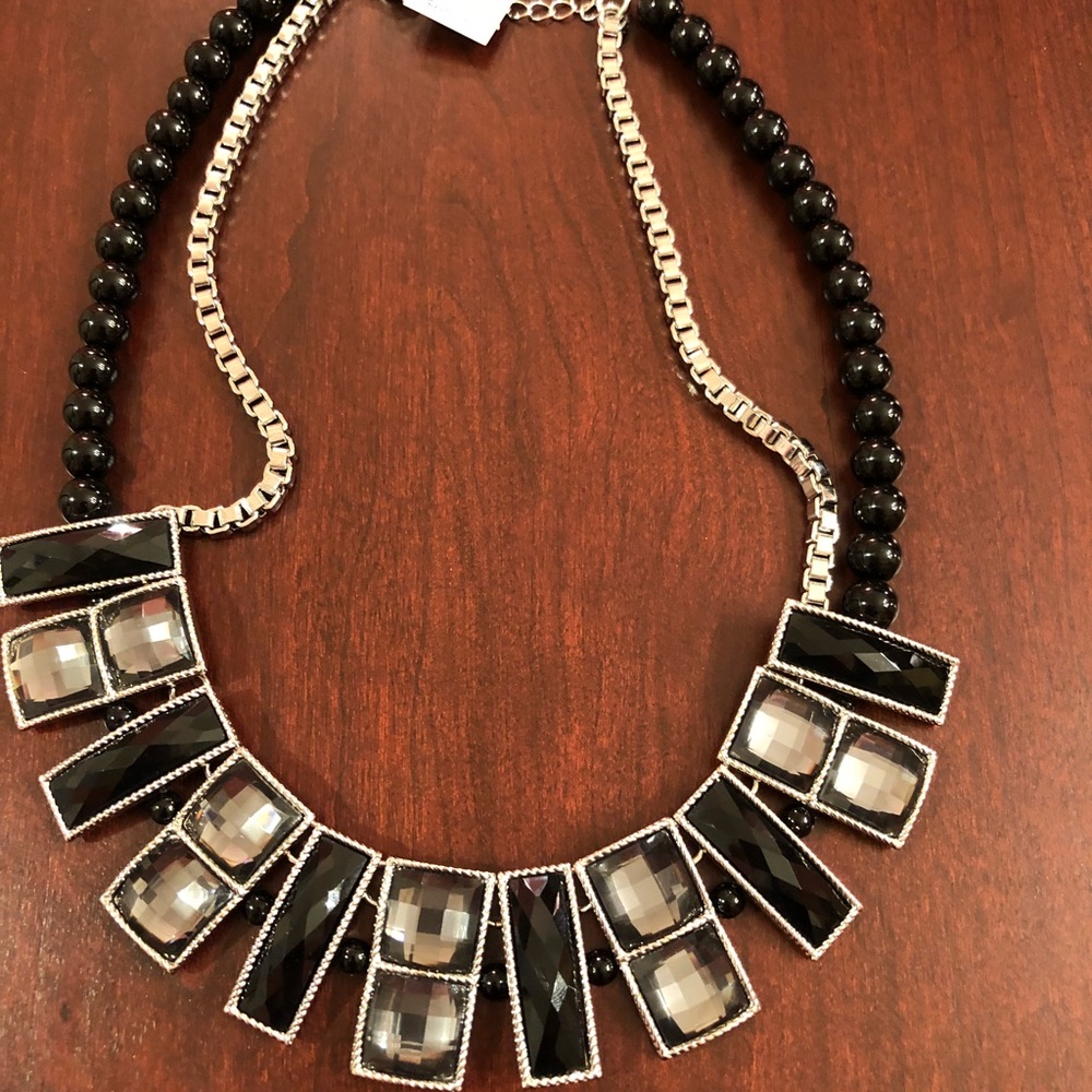 NWT WHBM Black and Rhinestone necklace.